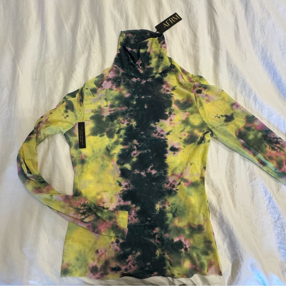 AFRM Limelight Tie Dye Sheer Turtleneck Top - Sz: XL